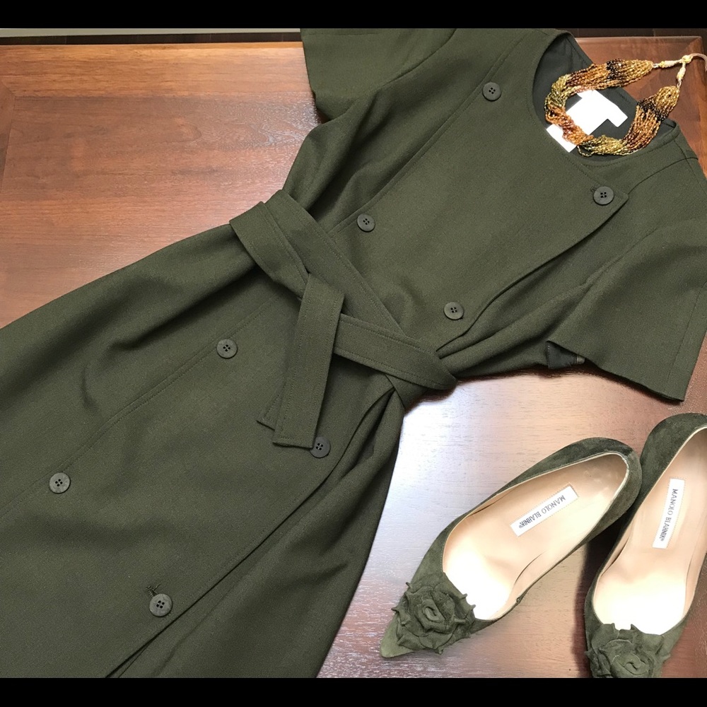 Max Mara Olive Double Breasted, Belted Dress